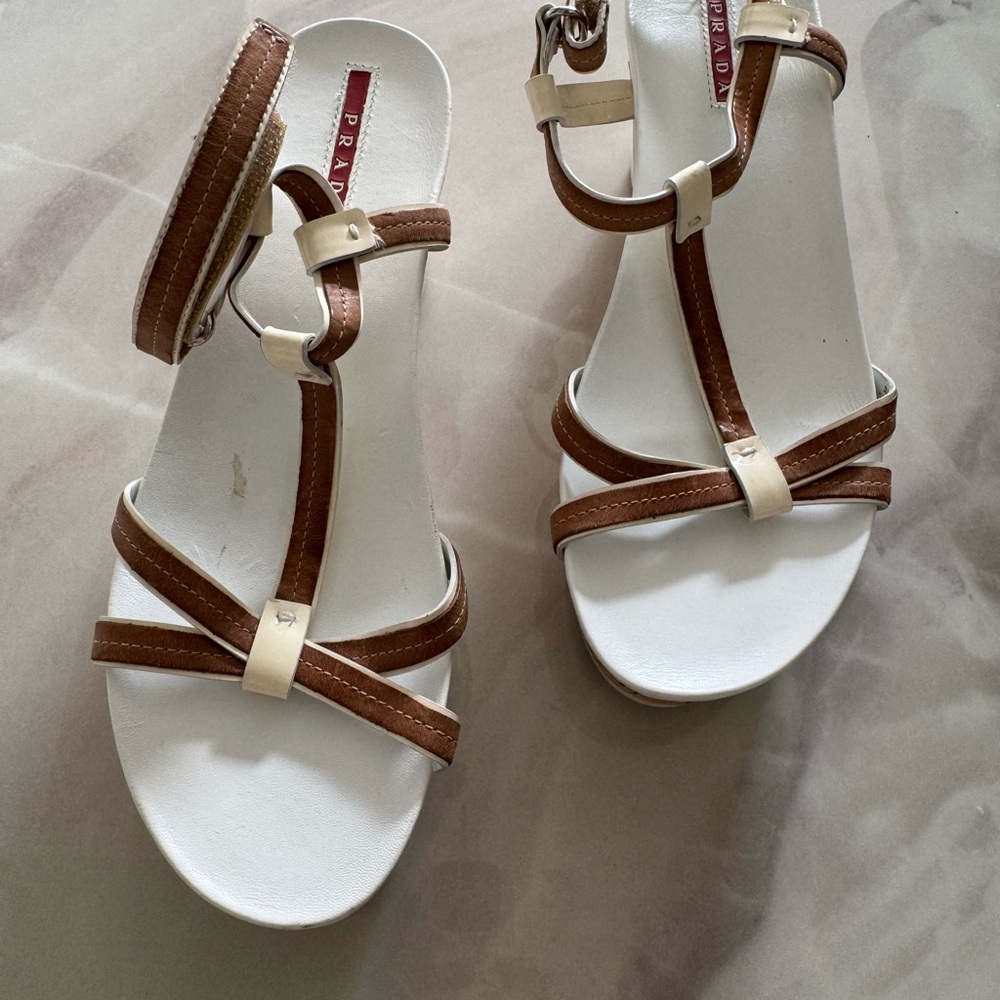 Prada Women's Brown and White Sandals